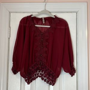 Sheer button down blouse with lace